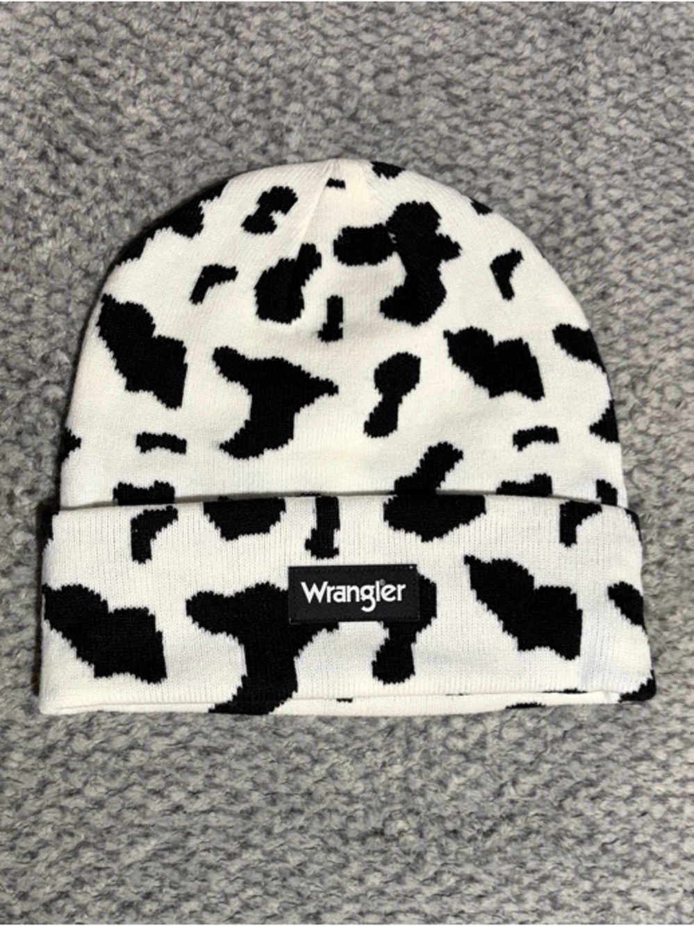 Wrangler Black and White Cow Print Beanie